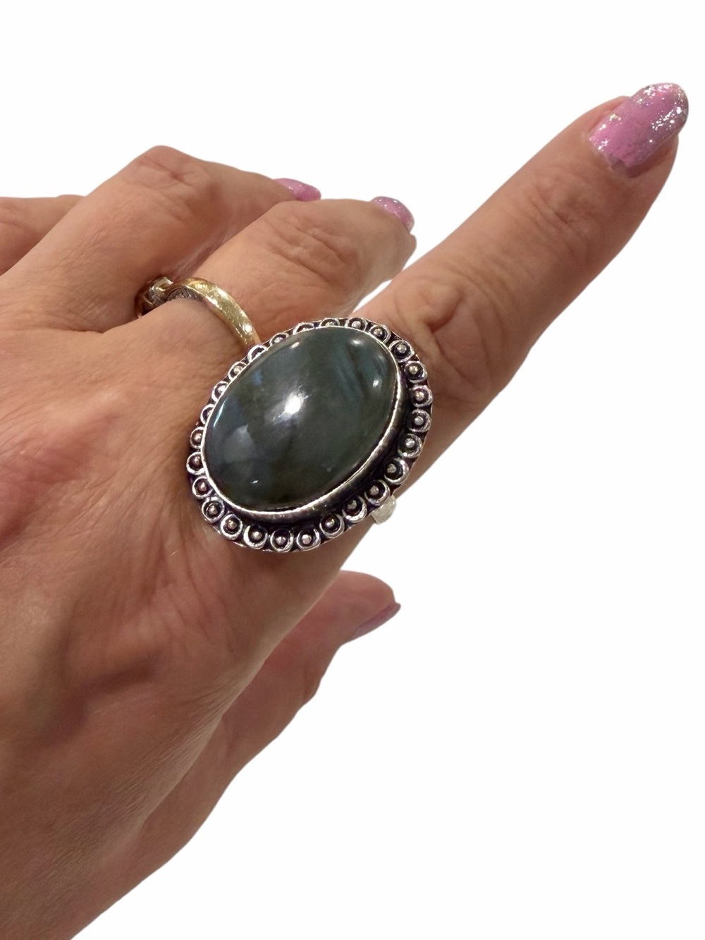 Sterling Silver Ring with Oval Labradorite Gemstone size 9